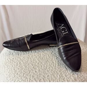 AGL Attilio Giusti Leombruni Italian Black Leather Flats Size 34.5